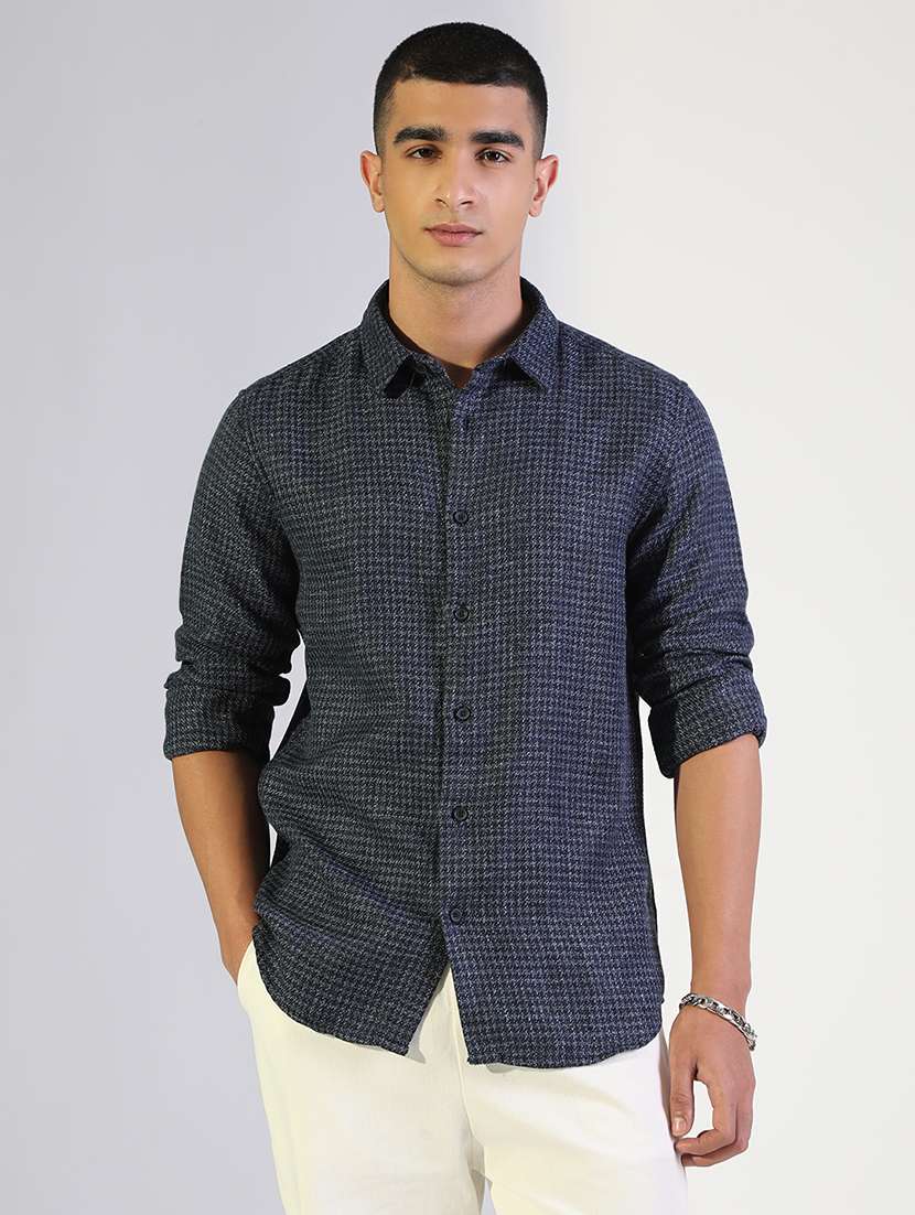 men textured collared long sleeve shirt - 22173672 -  Standard Image - 1