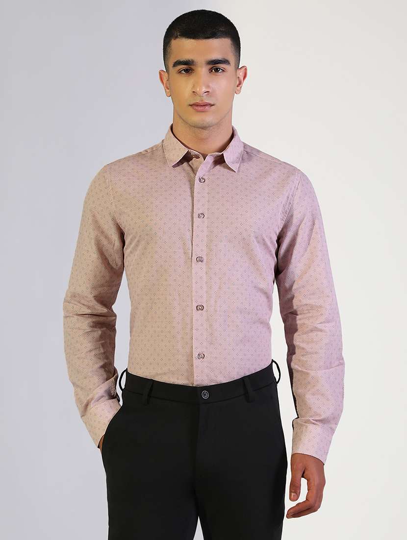 men micro print collared long sleeve shirt - 22173673 -  Standard Image - 1