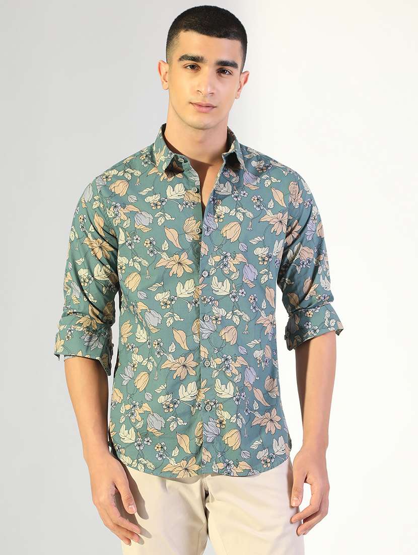 men printed collared long sleeve shirt - 22173674 -  Standard Image - 1