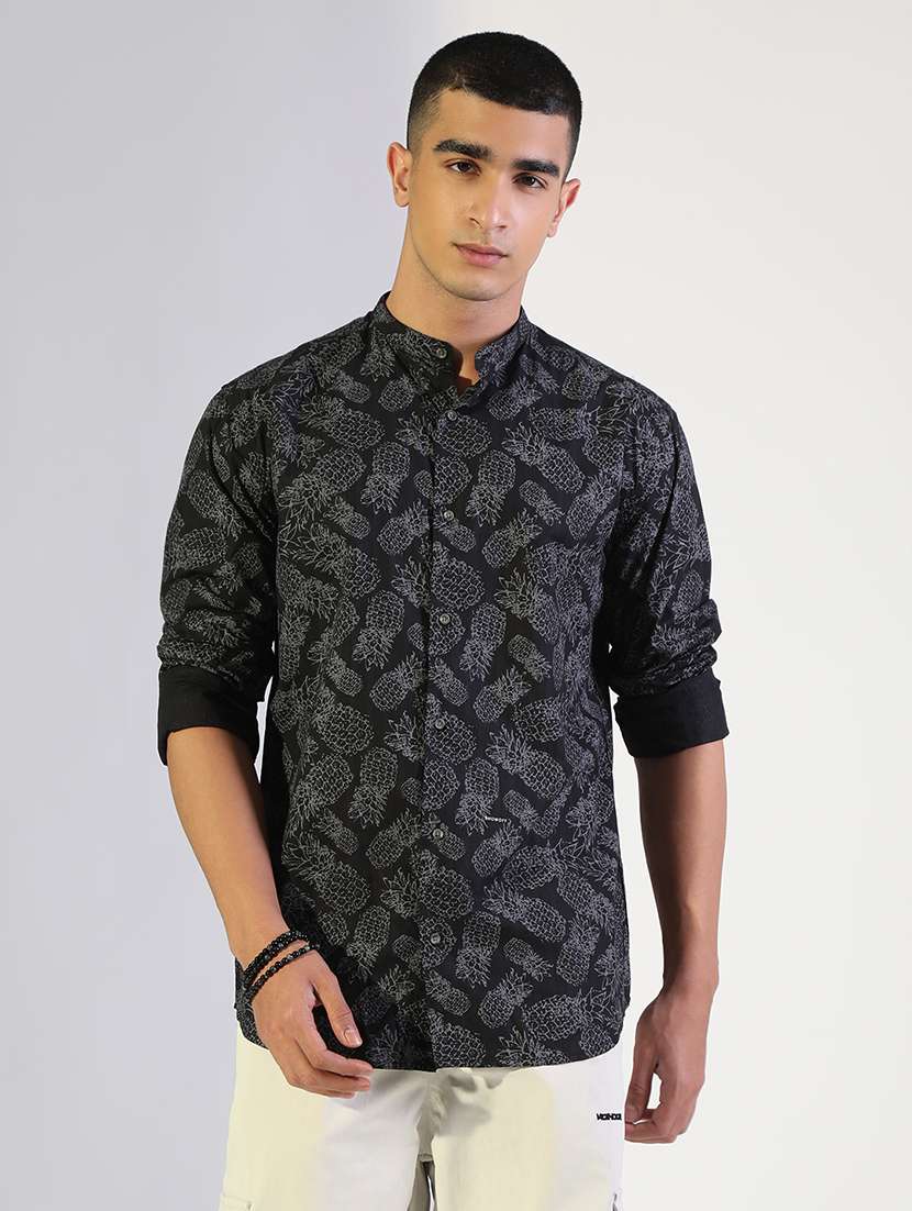 men printed mandarin colla lonrg sleeve shirt - 22173676 -  Standard Image - 1