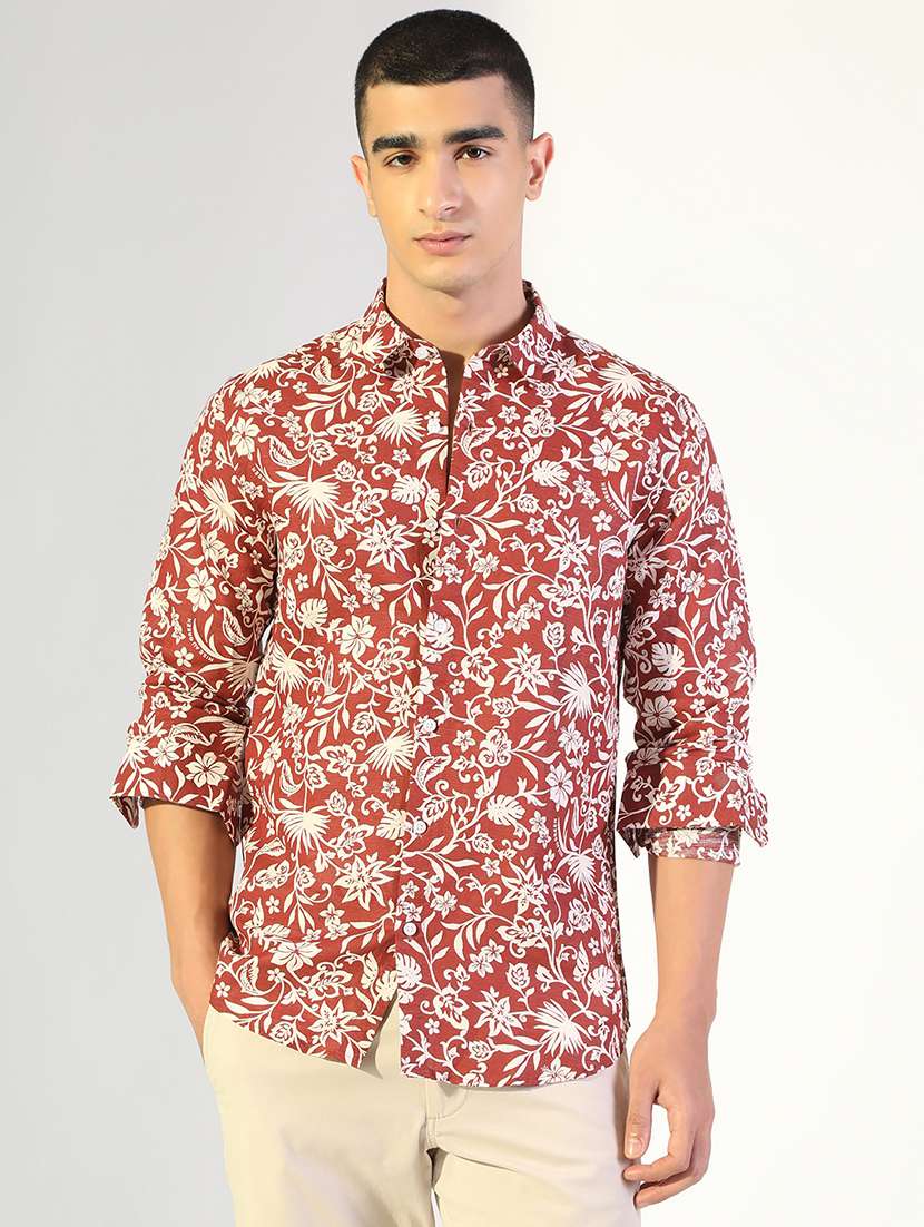 men printed collared long sleeve shirt - 22173677 -  Standard Image - 1