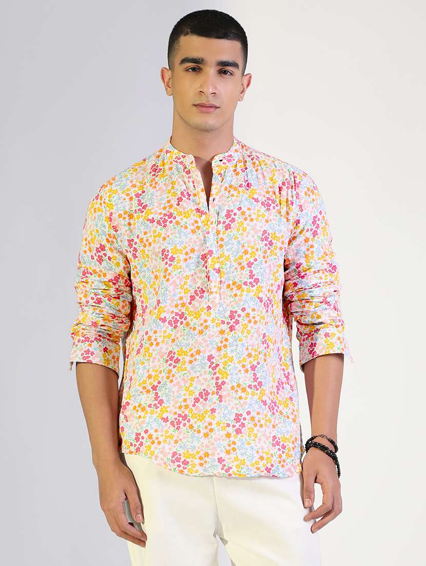 men printed mandarin collar long sleeve shirt - 22173680 -  Standard Image - 1