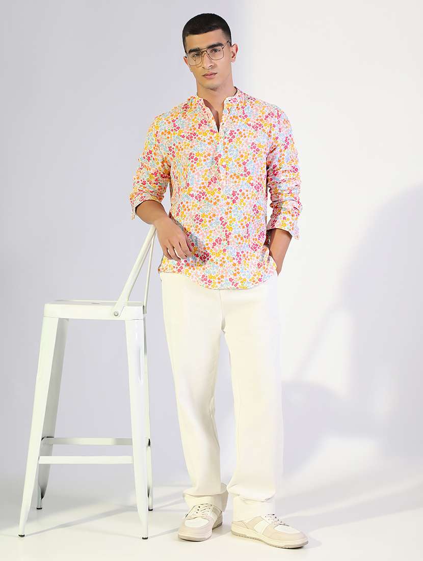 men printed mandarin collar long sleeve shirt - 22173680 -  Standard Image - 4
