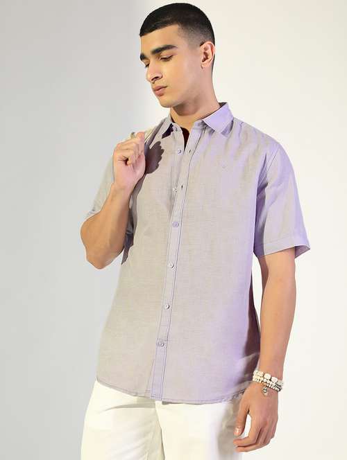 men solid collared short sleeve shirt - 22173682 -  Standard Image - 0