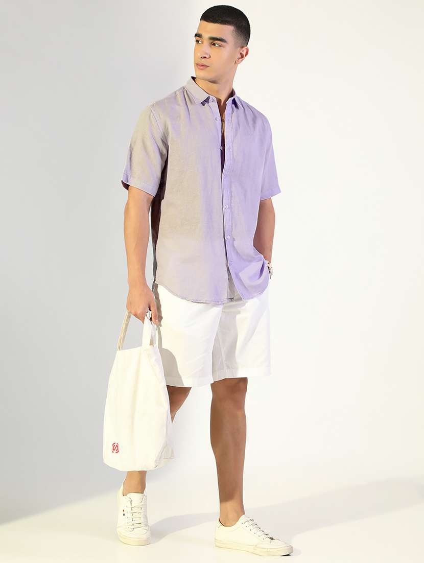 men solid collared short sleeve shirt - 22173682 -  Standard Image - 4