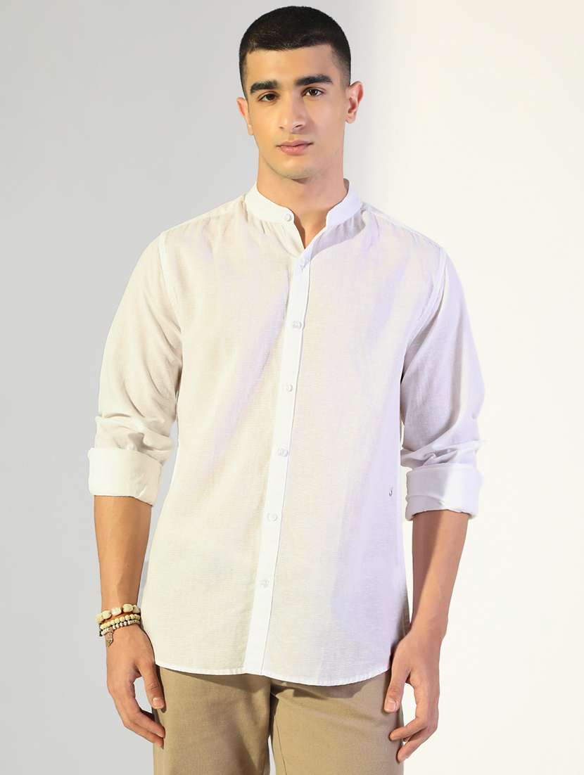 men solid mandarin collar long sleeve shirt - 22173689 -  Standard Image - 1