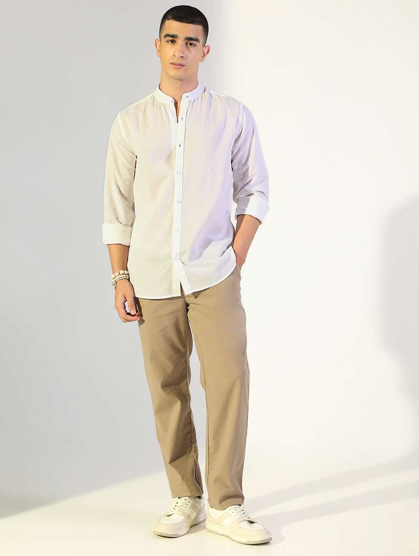 men solid mandarin collar long sleeve shirt - 22173689 -  Standard Image - 4