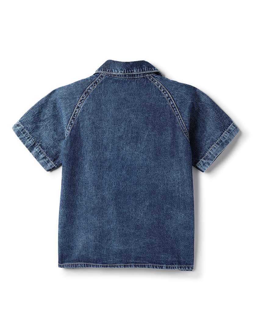 boys solid denim shirt and shorts co-ord set - 22173693 -  Standard Image - 4