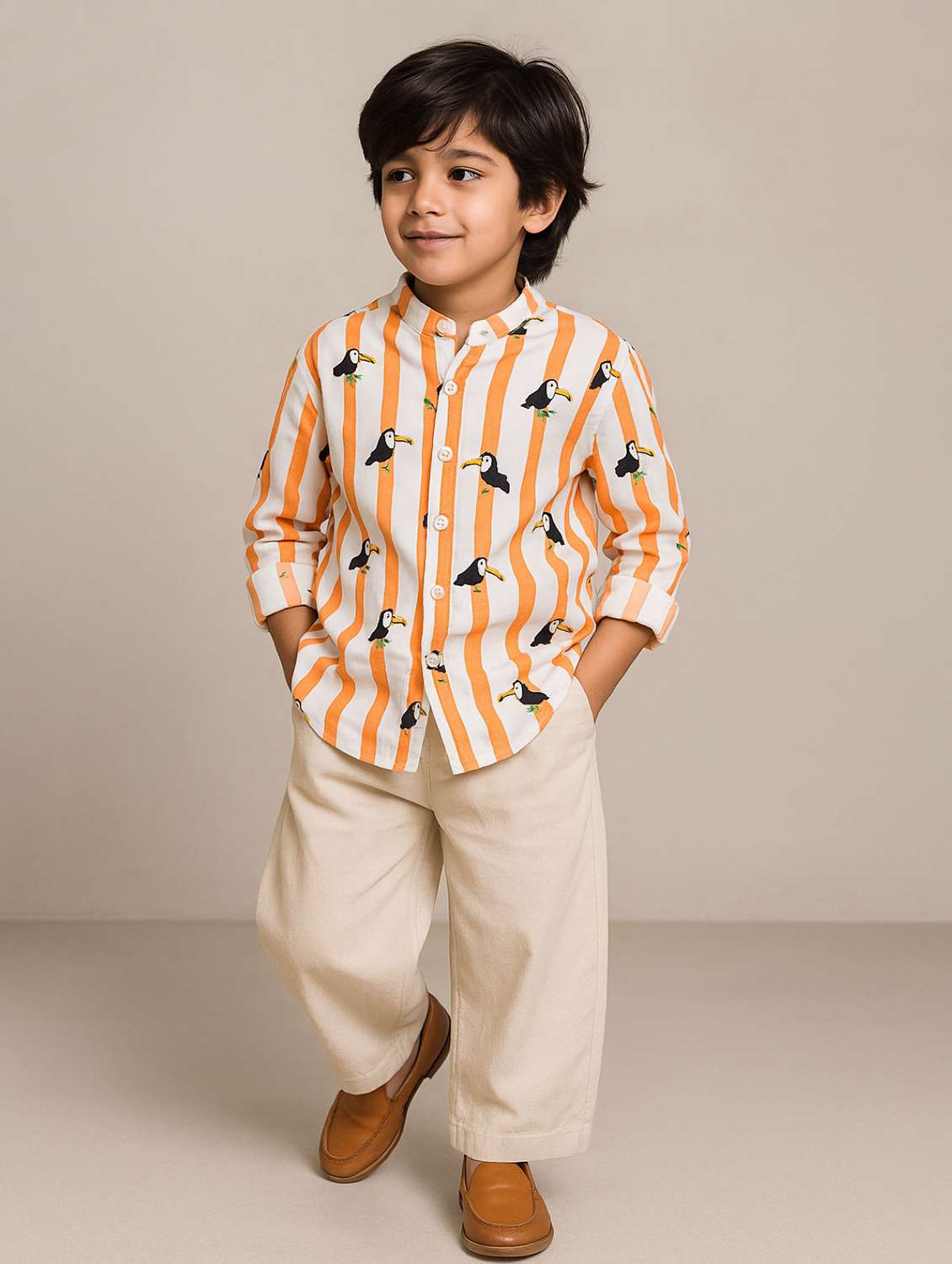 boys long sleeve mandarin collar shirt - 22173696 -  Standard Image - 1