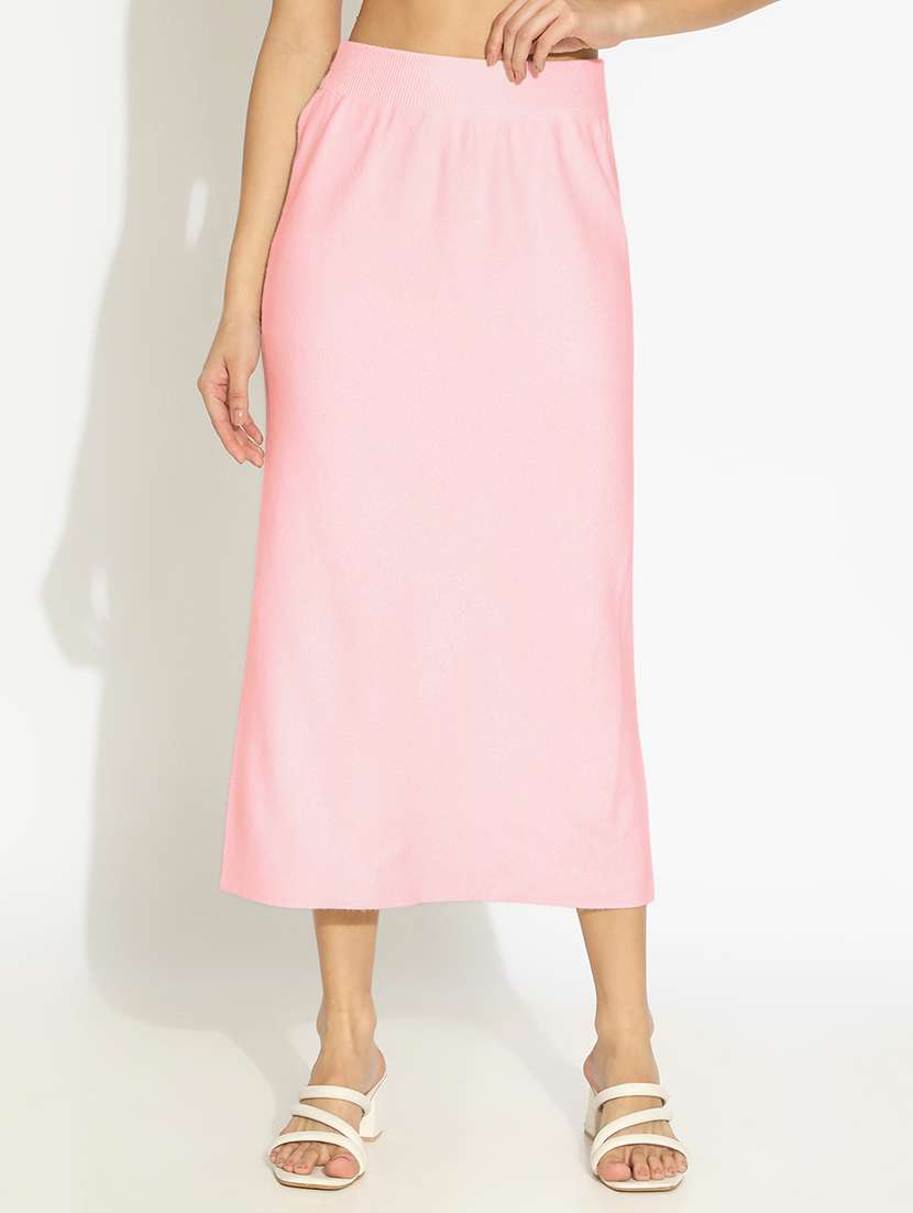 women pink solid high rise straight skirt - 22173699 -  Standard Image - 1