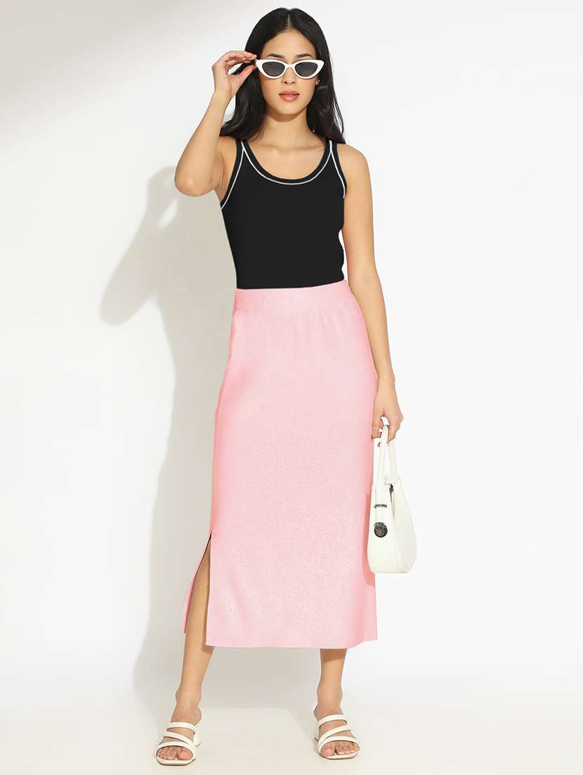 women pink solid high rise straight skirt - 22173699 -  Standard Image - 4