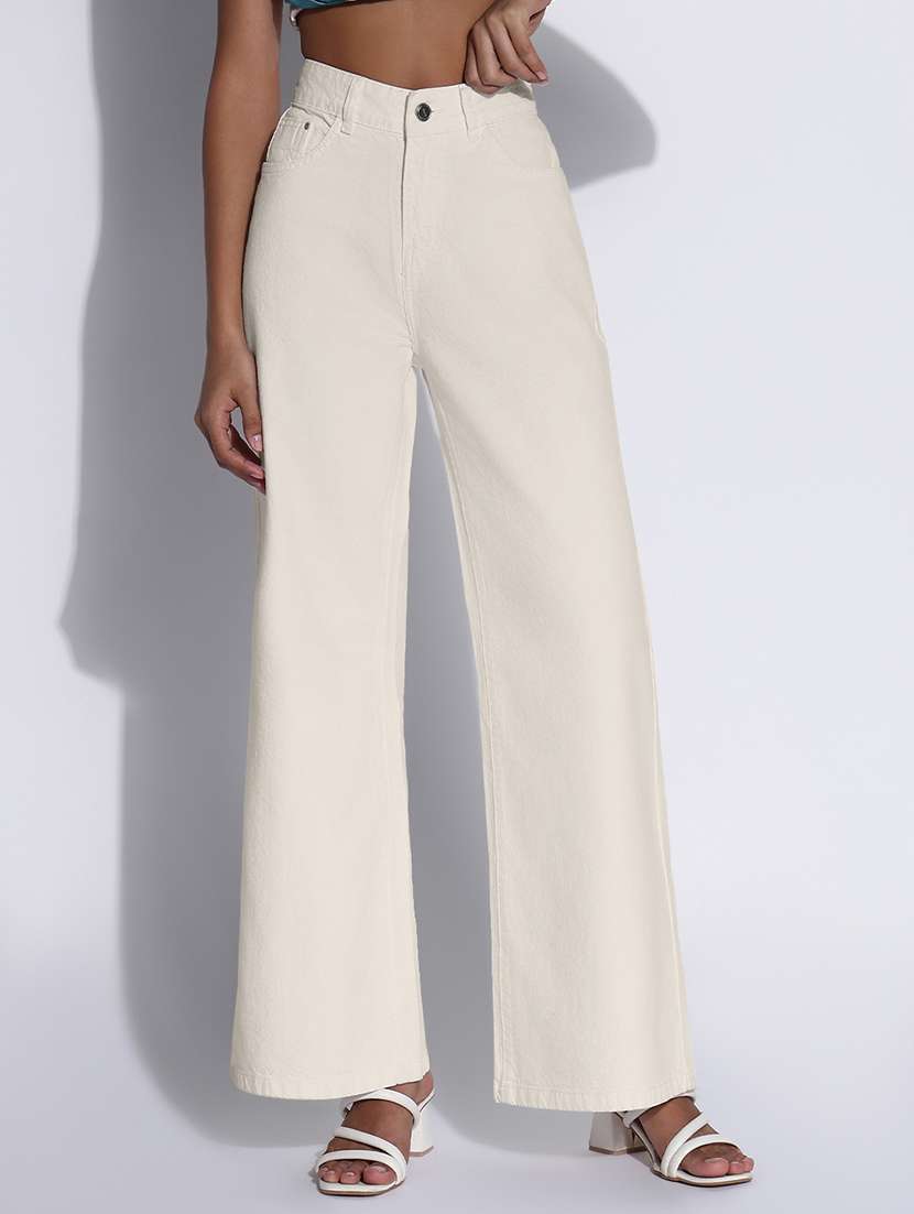 women solid high rise wide leg trouser - 22173704 -  Standard Image - 1