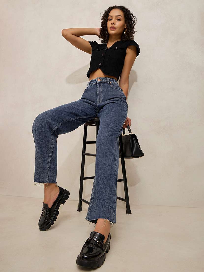 women solid high rise straight trouser - 22173706 -  Standard Image - 1