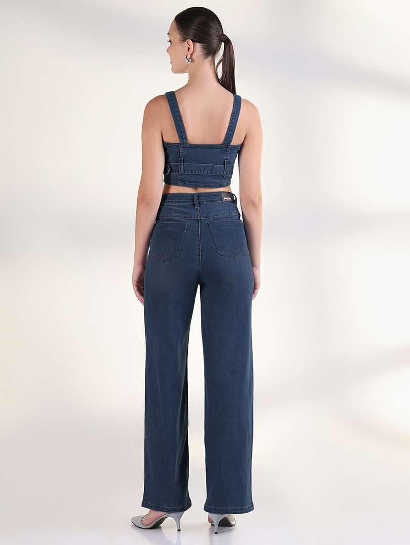 women solid denim top and trouser co-ord set - 22173707 -  Standard Image - 4