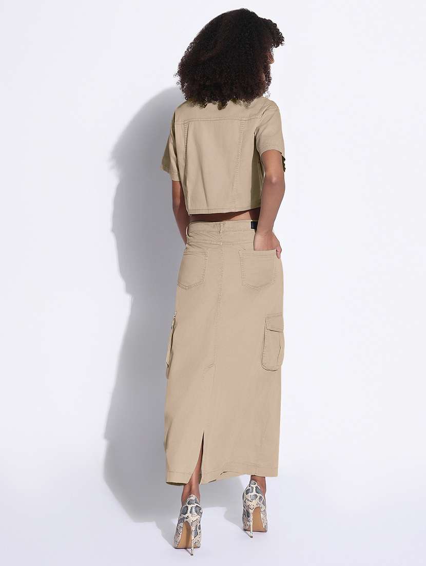 women solid denim top and skirt co-ord set - 22173708 -  Standard Image - 4