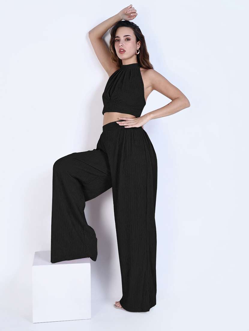 women solid top and trouser co-ord set - 22173710 -  Standard Image - 1
