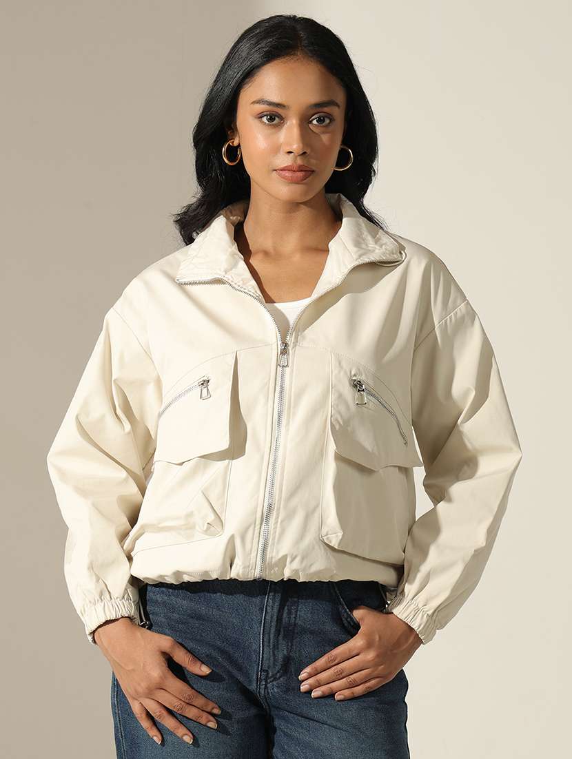 women solid long sleeve oversized cargo jacket - 22173711 -  Standard Image - 1