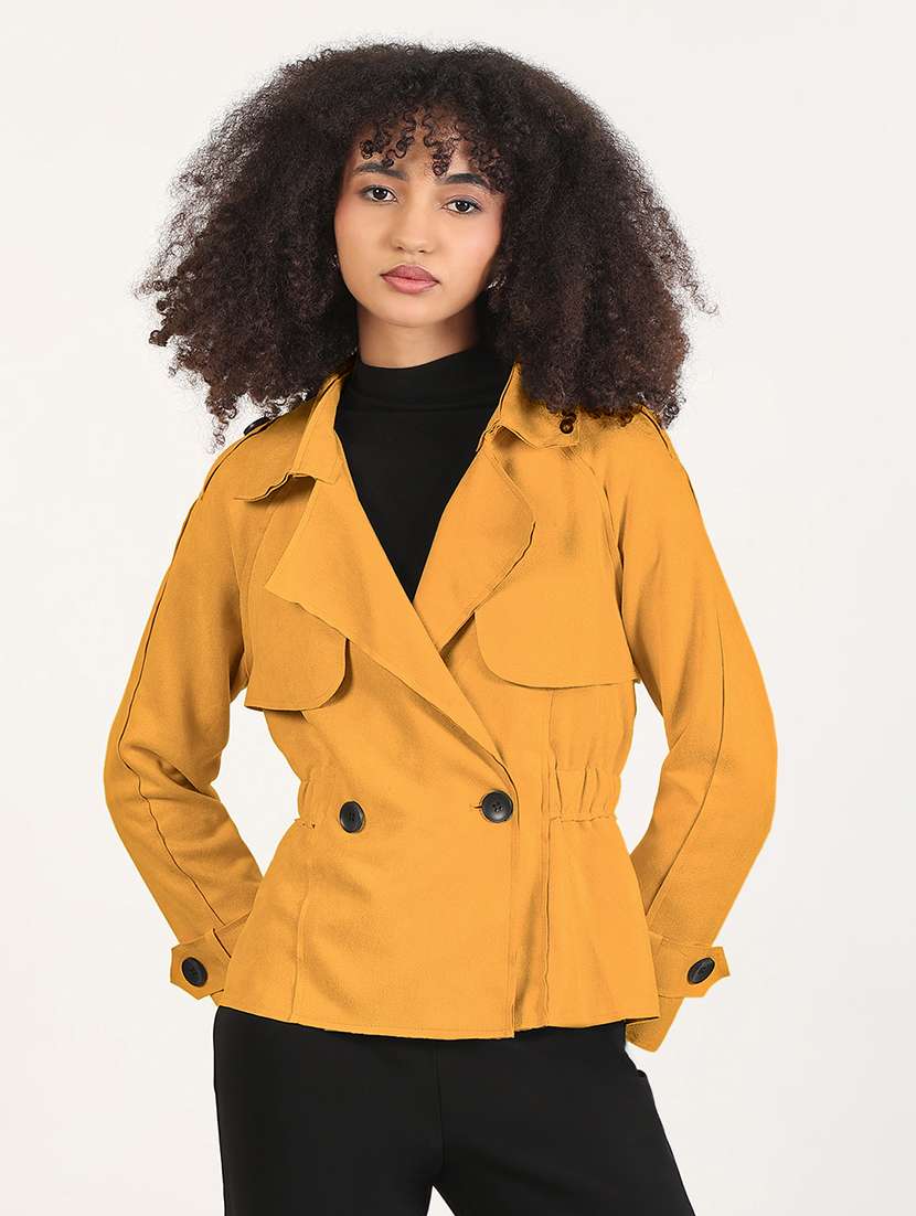 women solid lapel collar long sleeve coat - 22173714 -  Standard Image - 1