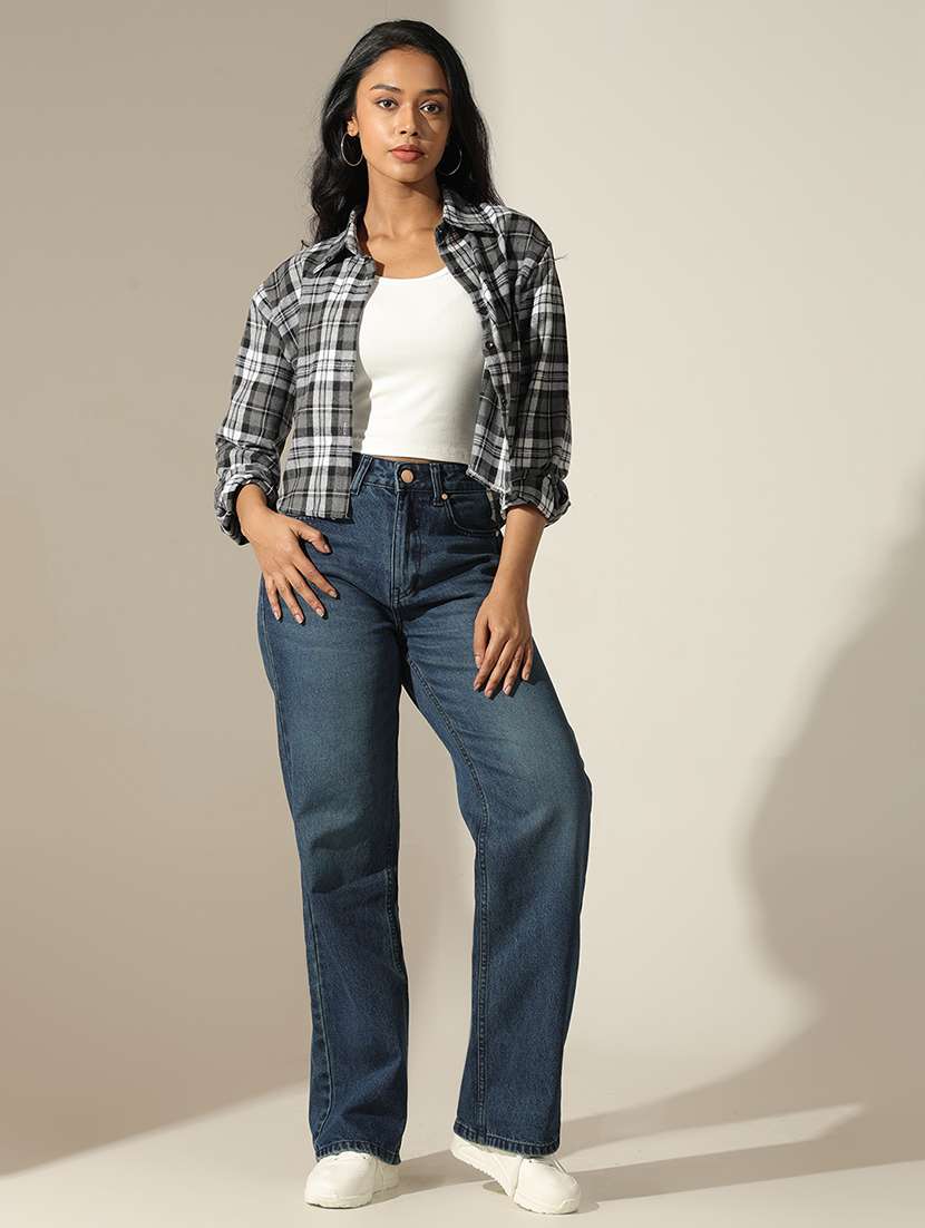 women checkered collared high low shirt - 22173716 -  Standard Image - 1