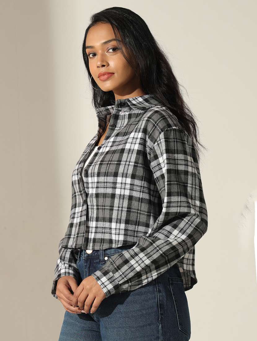 women checkered collared high low shirt - 22173716 -  Standard Image - 4