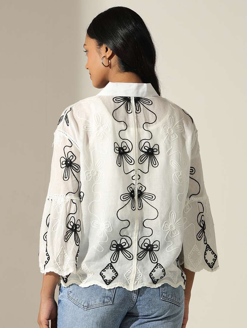 women embroidered collared bell sleeve shirt - 22173717 -  Standard Image - 4