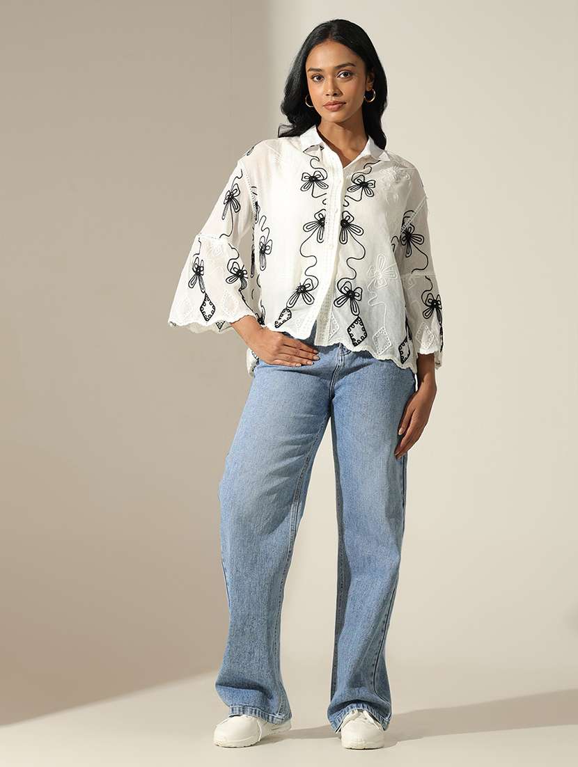 women embroidered collared bell sleeve shirt - 22173717 -  Standard Image - 6