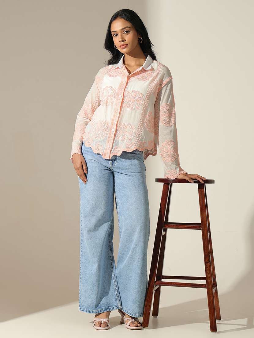 women embroidered collared bell sleeve shirt - 22173719 -  Standard Image - 4