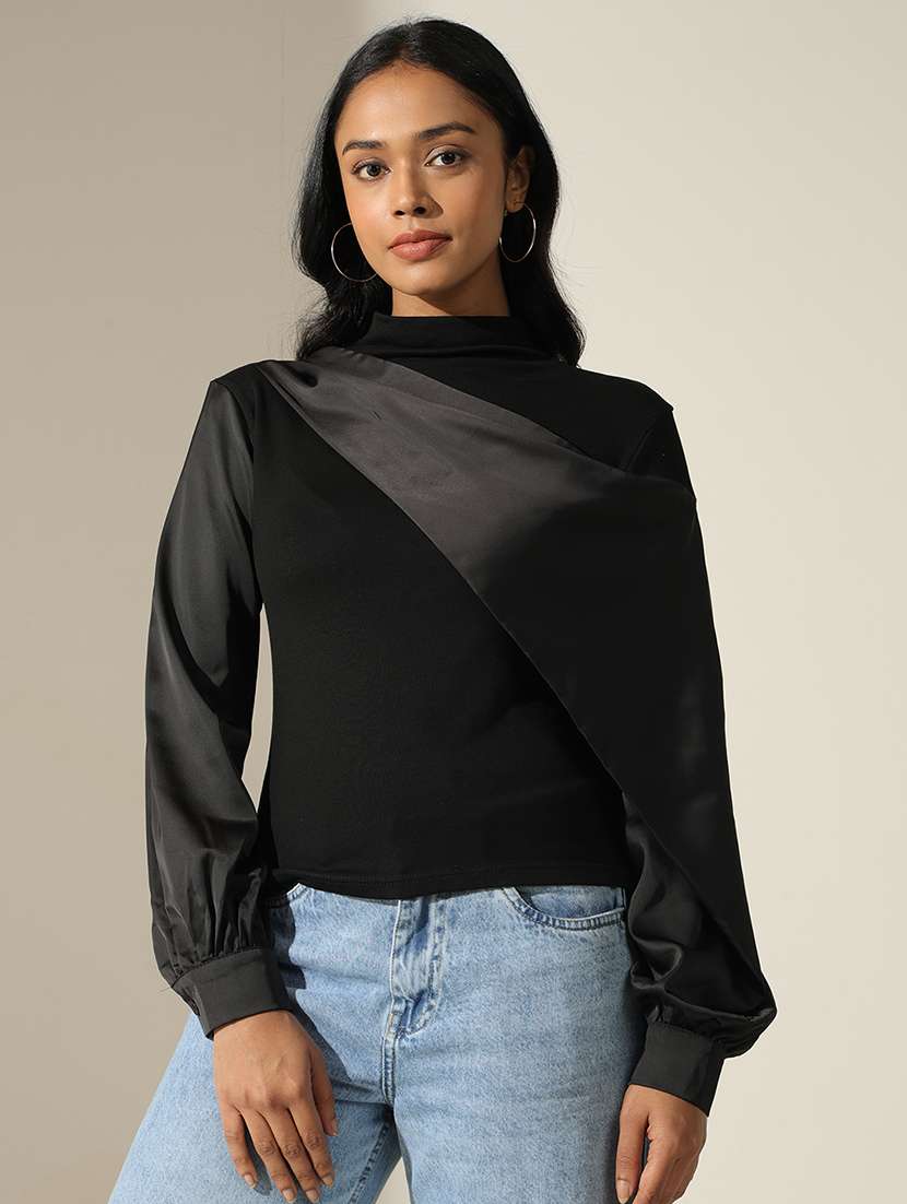 women soldi mock neck puff sleeve regular top - 22173727 -  Standard Image - 1