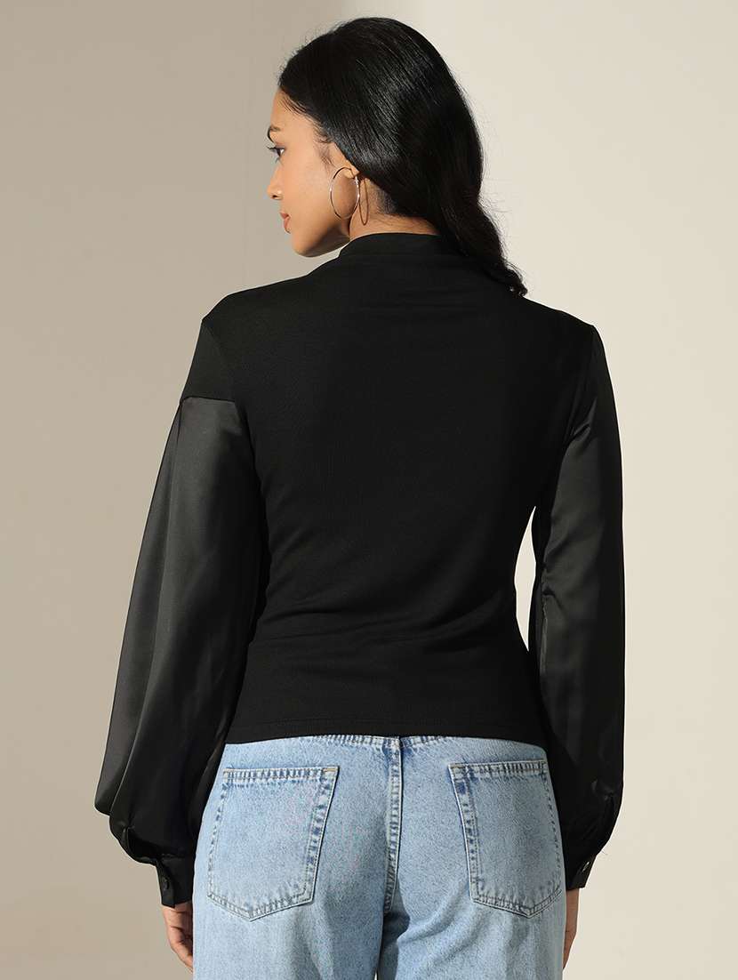 women soldi mock neck puff sleeve regular top - 22173727 -  Standard Image - 4