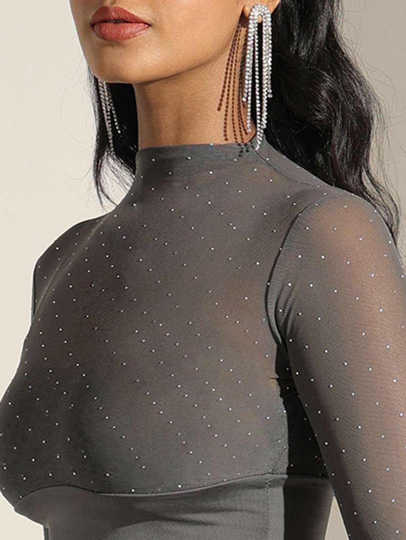 women self designed mock neck long sleeve crop top - 22173729 -  Standard Image - 6