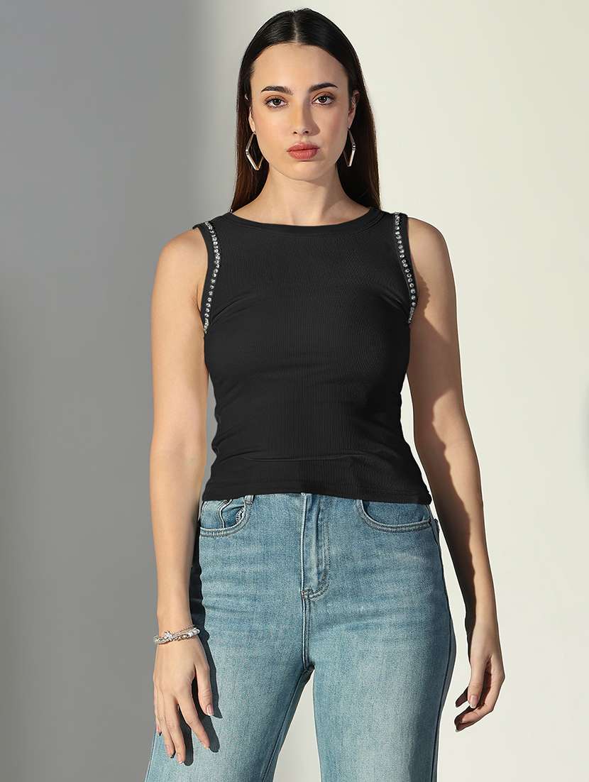 women black solid sleeveless blend tank top - 22173737 -  Standard Image - 1