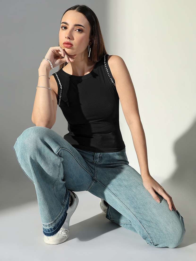 women black solid sleeveless blend tank top - 22173737 -  Standard Image - 4