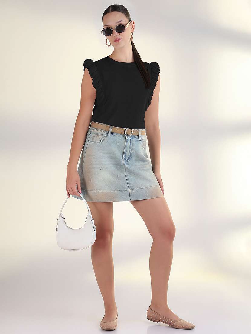 women black solid sleeveless crop top - 22173741 -  Standard Image - 4