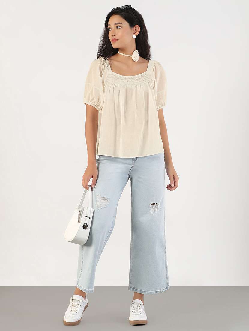 womne solid puff sleeve regulr top - 22173742 -  Standard Image - 4