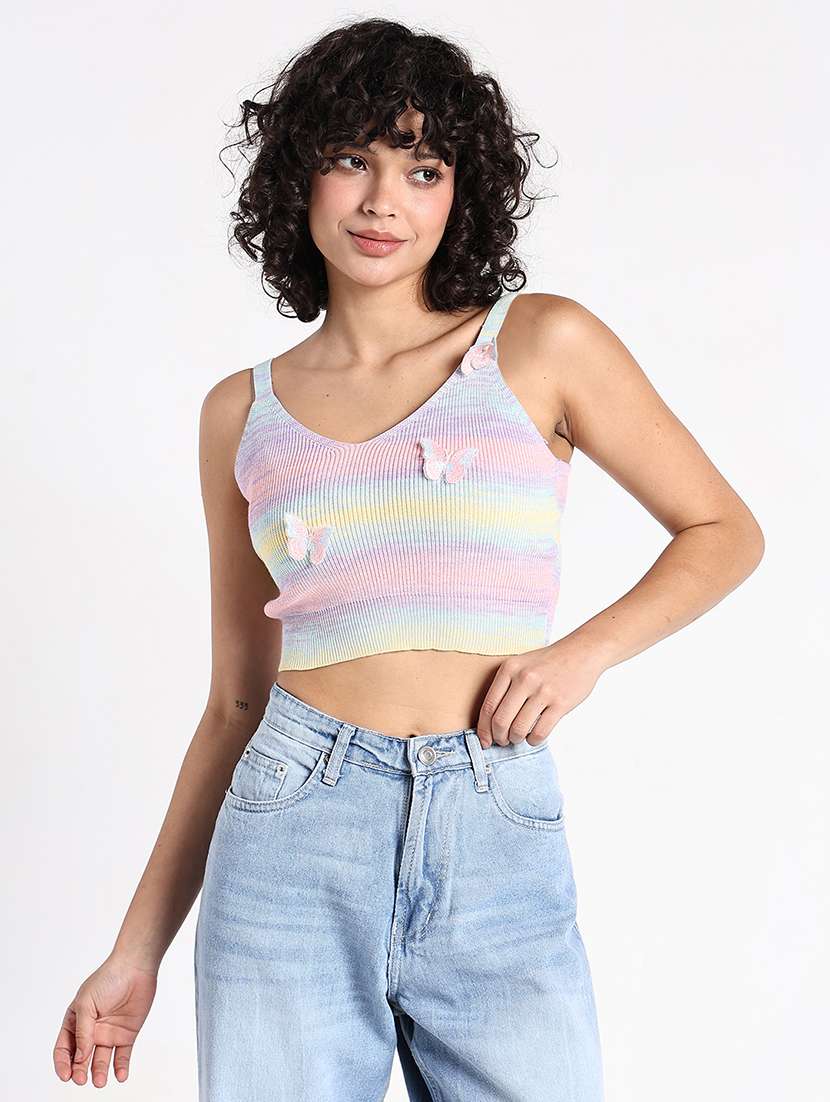 women printed shoulder strap crop top - 22173747 -  Standard Image - 1