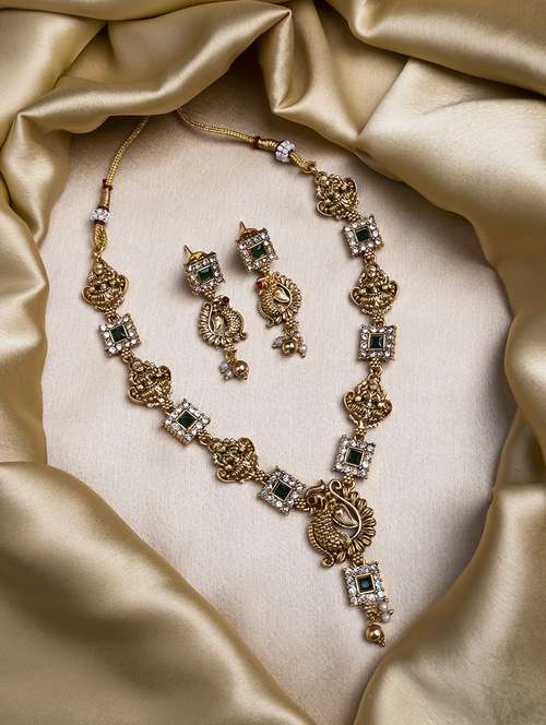 antique green lakshmi peacock necklace set - 22173756 -  Standard Image - 0