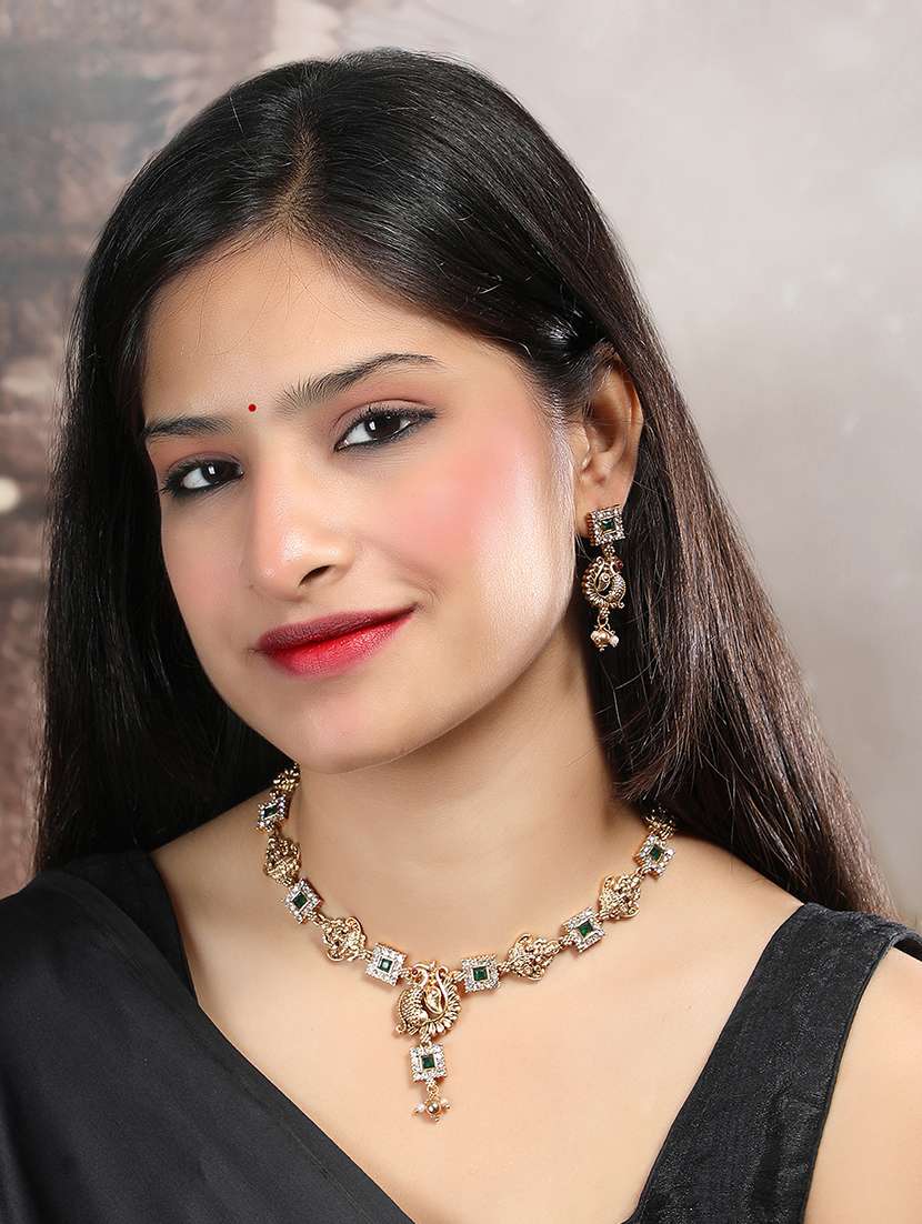 antique green lakshmi peacock necklace set - 22173756 -  Standard Image - 1