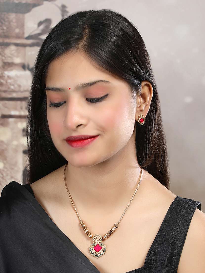 red meenakari beads necklace set - 22173759 -  Standard Image - 1