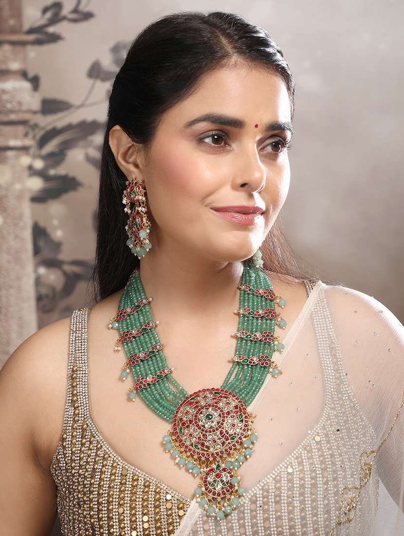 Multicolor Kemp Jadau Bridal Haram Set - 22173763 -  Standard Image - 1