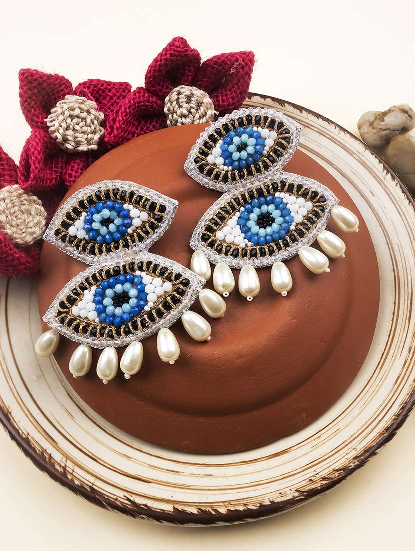 handmade evil eye pearl drop earrings