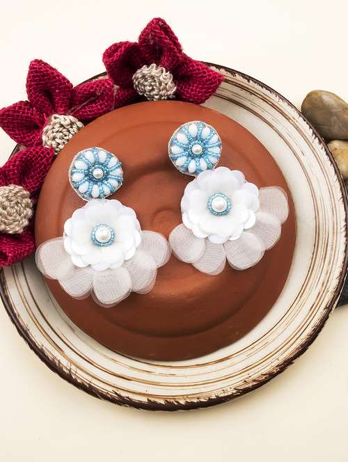 handmade blue flower pearl earrings - 22173784 -  Standard Image - 0