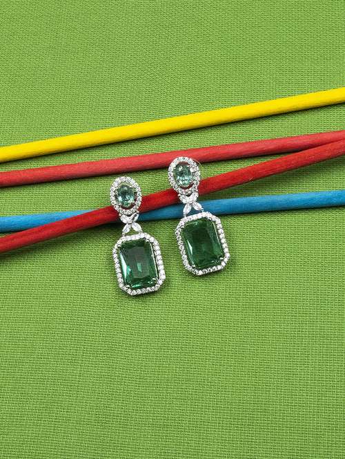 green crystal brass party wear drop earrings - 22173802 -  Standard Image - 0