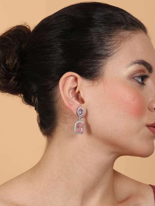 pink drop earrings with crystal detail - 22173803 -  Standard Image - 0