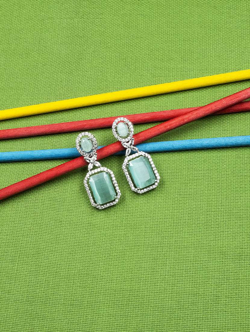 green cz fashion party wear drop earrings