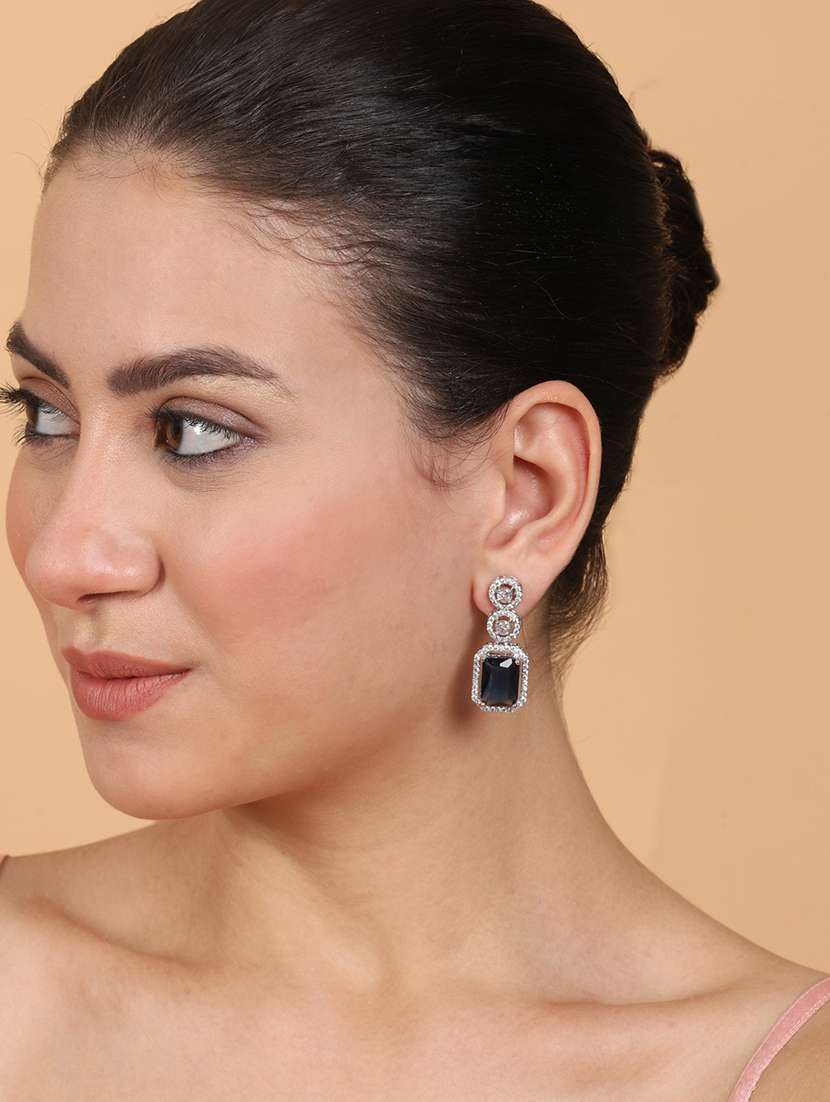 silver plated minimalist blue cz drop earrings - 22173806 -  Standard Image - 1