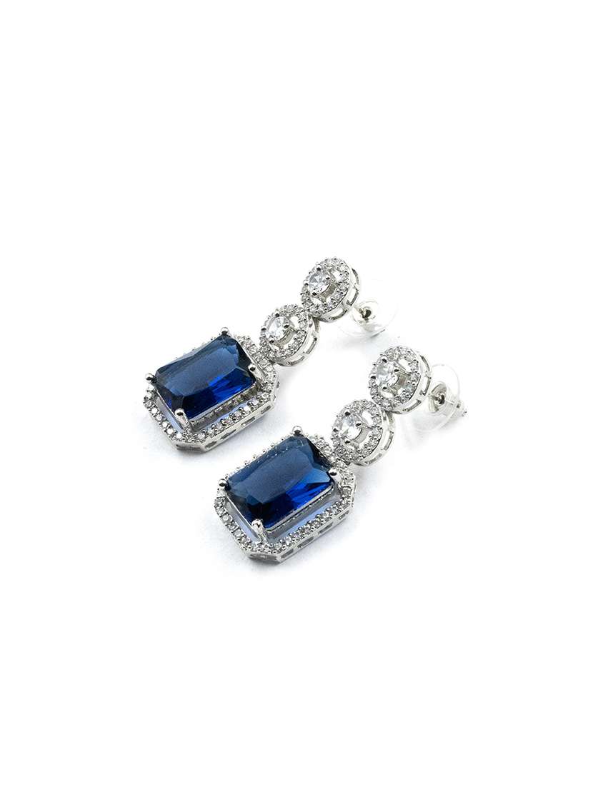 silver plated minimalist blue cz drop earrings - 22173806 -  Standard Image - 4