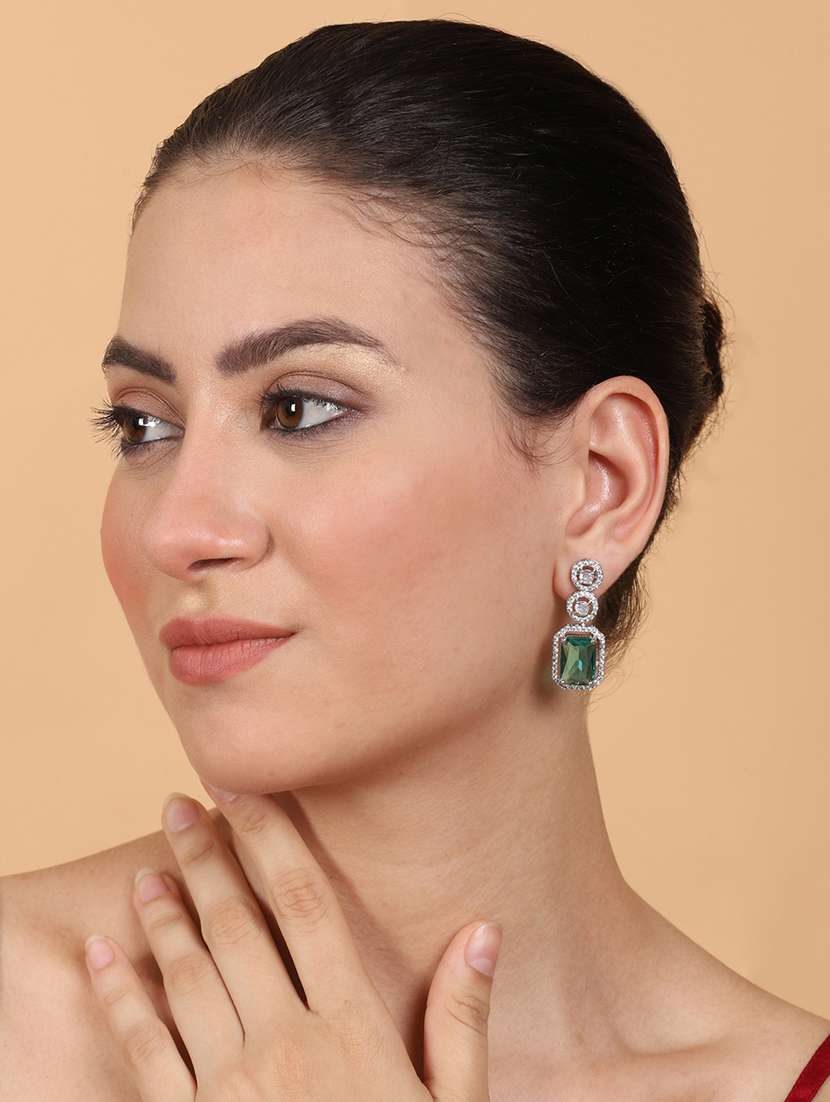 silver plated minimalist crystal green cz drop earrings - 22173807 -  Standard Image - 1