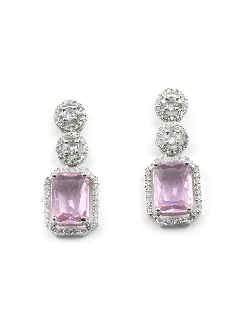 silver plated minimalist crystal pink cz drop earrings - 22173808 -  Standard Image - 1