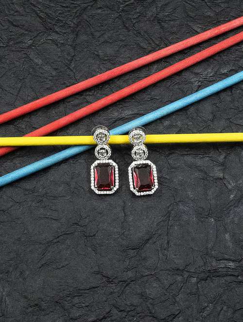 silver plated minimalist red cz drop earrings - 22173810 -  Standard Image - 0
