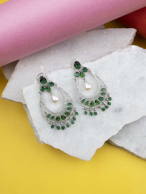 gorgeous green american diamond drop earrings - 22173811 -  Standard Image - 0